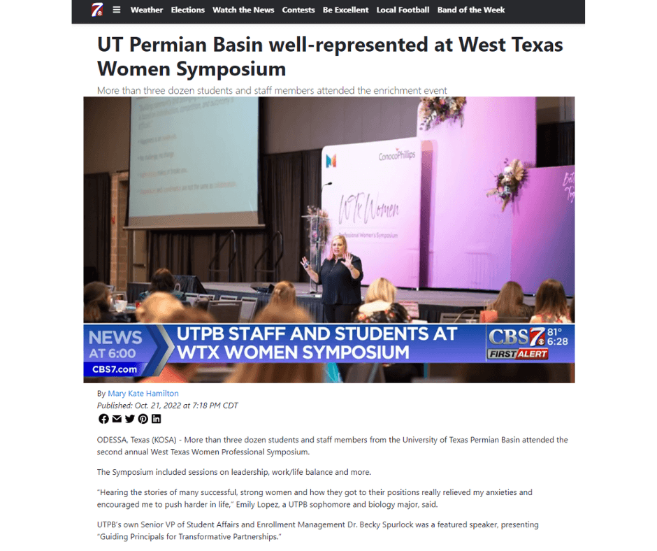 UTPB and its Shepperd Leadership Institute well-represented at West Texas Womens Symposium
