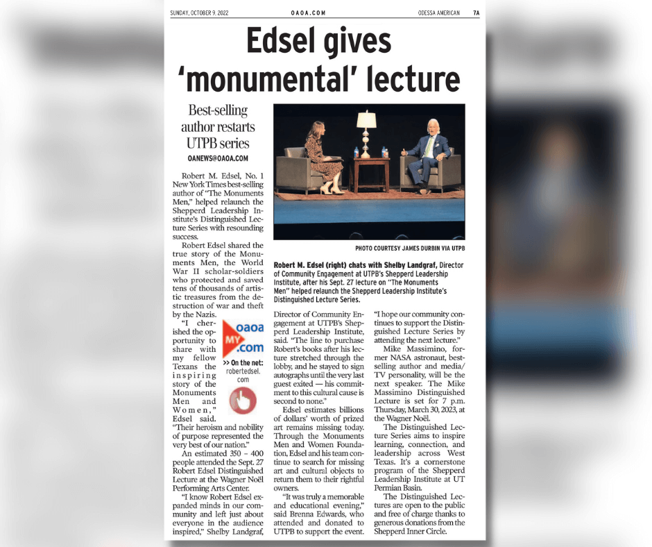 Robert Edsel gives ‘monumental’ lecture