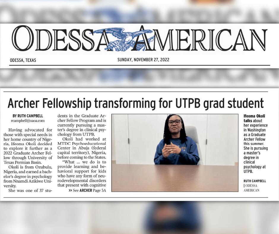 Archer Fellowship transforming for UTPB grad student Odessa American