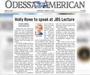 Image from the Odessa American spotlighting Holly Rowe's planned JBS lecture